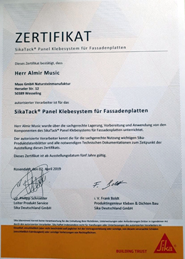 Almir Music - Zertifikat SikaTack® Klebesystem Für Fassadenplatten